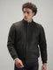 Men Olive Solid Band Collar Full Sleeve Jacket