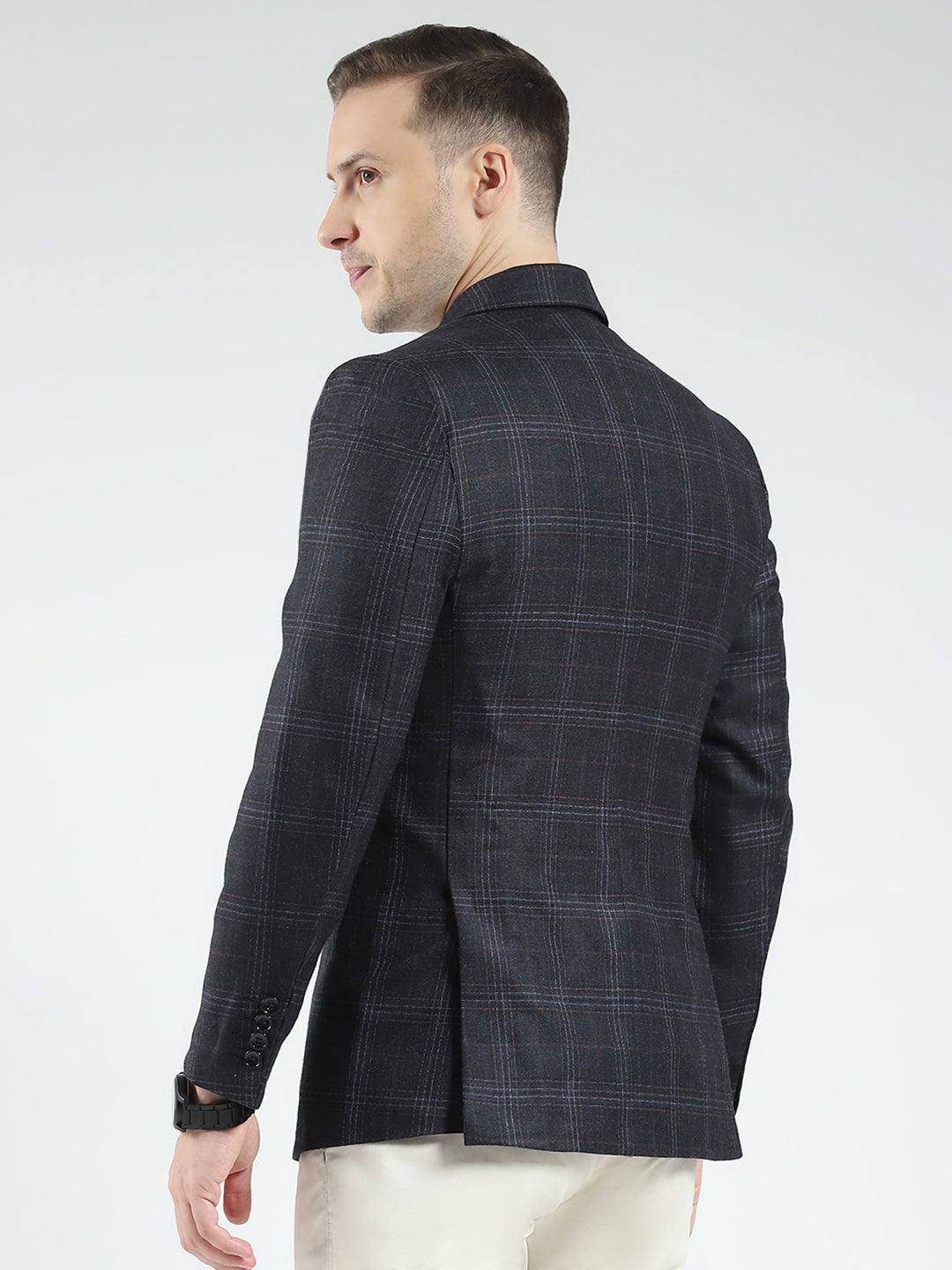 Luxuria Men Black Solid Notch Lapel Collar Full Sleeve Blazer