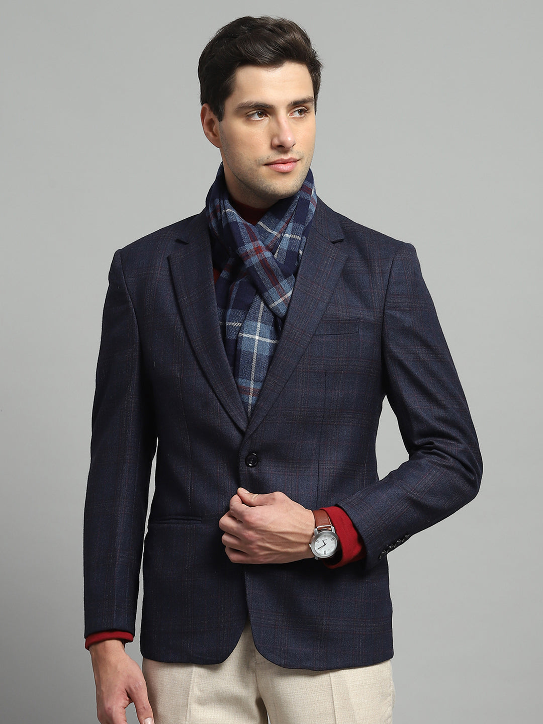 Luxuria Men Blue Solid Notch Lapel Collar Full Sleeve Coat