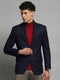 Luxuria Men Navy Blue Check Notch Lapel Collar Full Sleeve Blazer