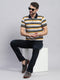Men Yellow & White Stripe Collar Half Sleeve T-Shirt
