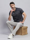 Men Grey Self Design Collar Half Sleeve T-Shirt