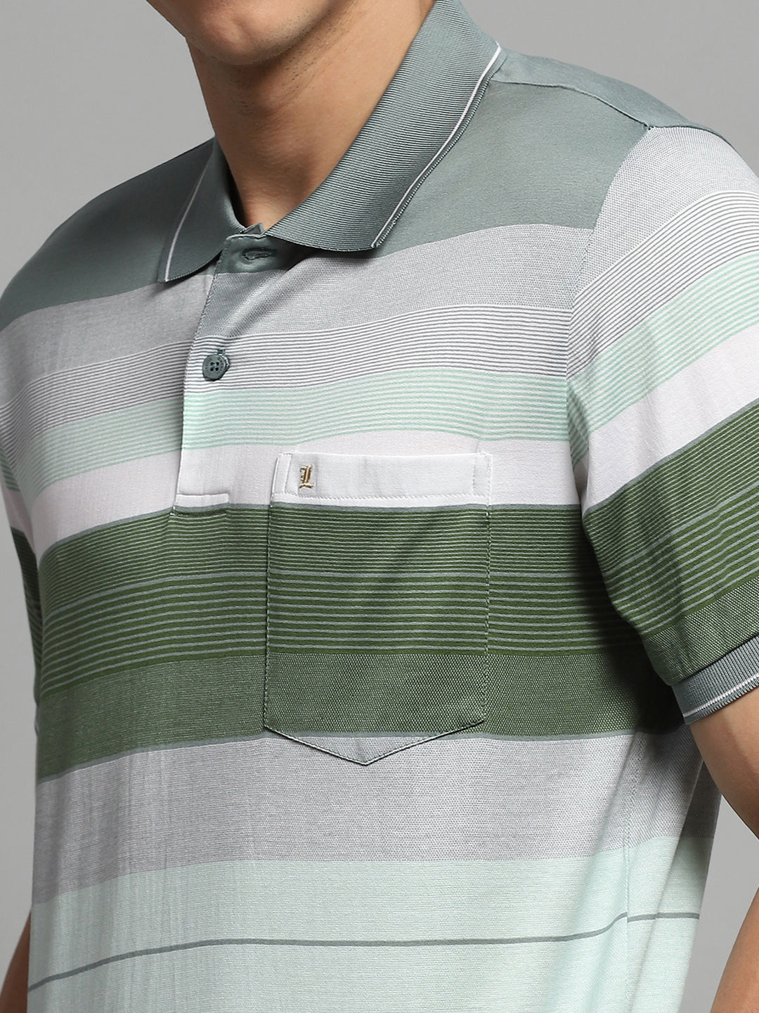Luxuria Men Green Stripe Collar Half Sleeve T-Shirt