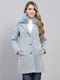 Women Blue Self Design Collar Full Sleeve Coat