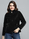 Women Black Solid Mock Neck Full Sleeve Jacket