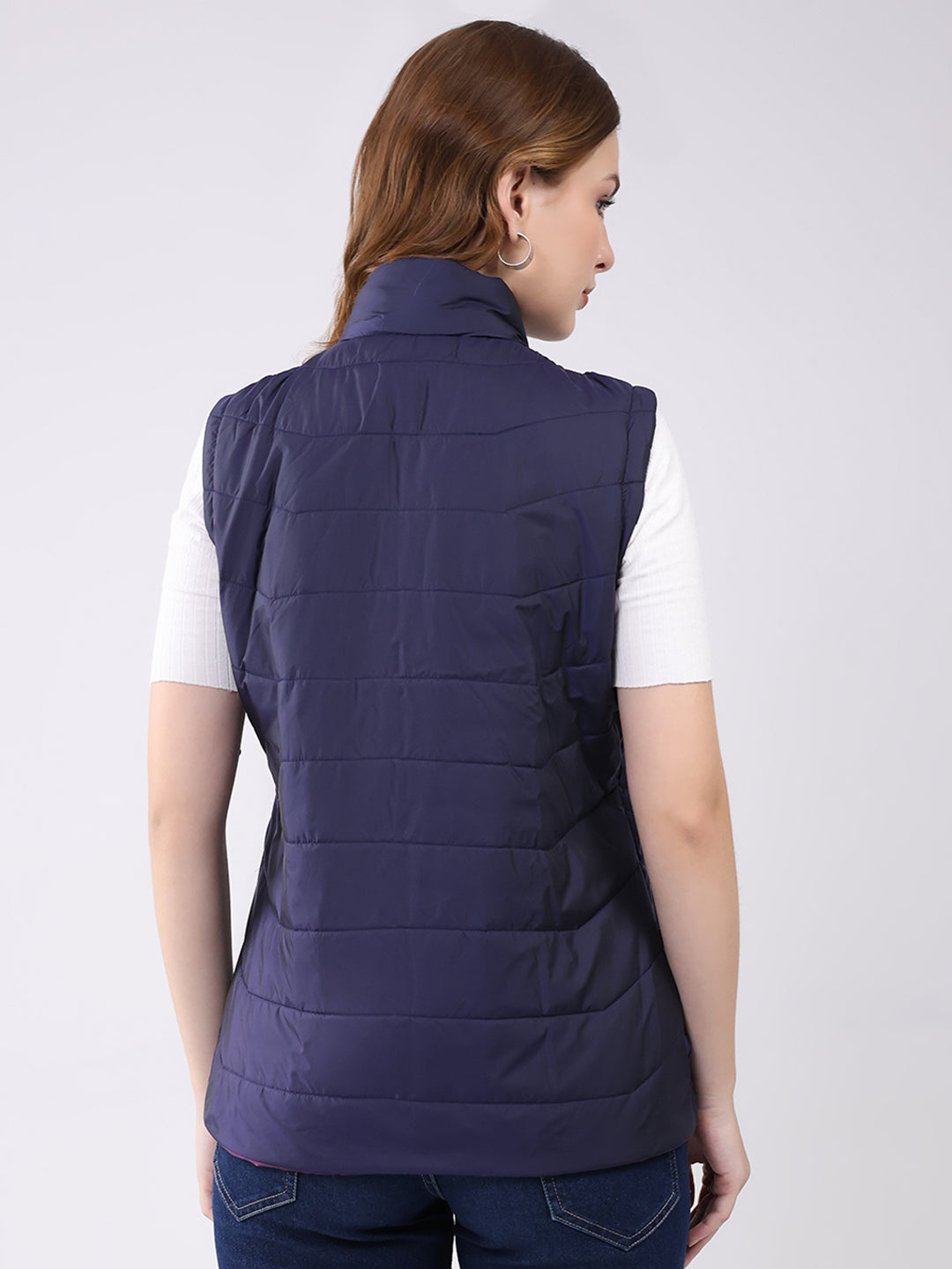 Women Navy Blue Self Design Hooded Jacket Set (1 Full & 1 Half Sleeve Reversible)