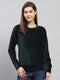 Women Green Solid Round Neck Full Sleeve Sweatshirt