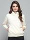 Women White Self Design Mock Neck Full Sleeve Sweatshirt