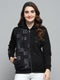 Women Black Printed Hooded Full Sleeve Sweatshirt