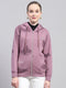 Women Pink Printed Hooded Full Sleeve Sweatshirt