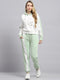 Women Green Printed Hooded Full Sleeve Tracksuit