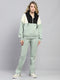 Women Green Solid Hooded Full Sleeve Tracksuit
