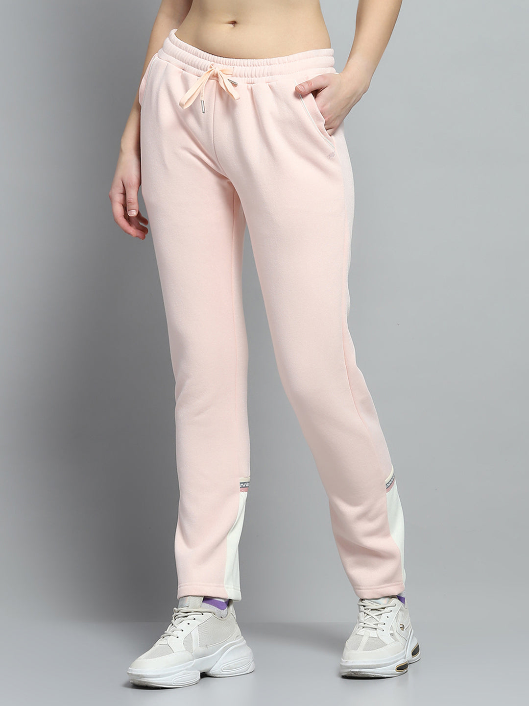 Women Peach Solid Hooded Full Sleeve Tracksuit