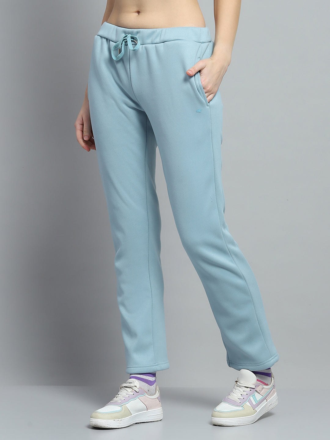 Women Blue Printed Mock Neck Full Sleeve Tracksuit