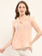 Women Peach Solid V Neck Sleeveless Winte Top