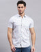 Men White Printed Collar Half Sleeve Shirt