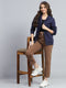 Women Blue Solid Hooded Full Sleeve Sweatshirt