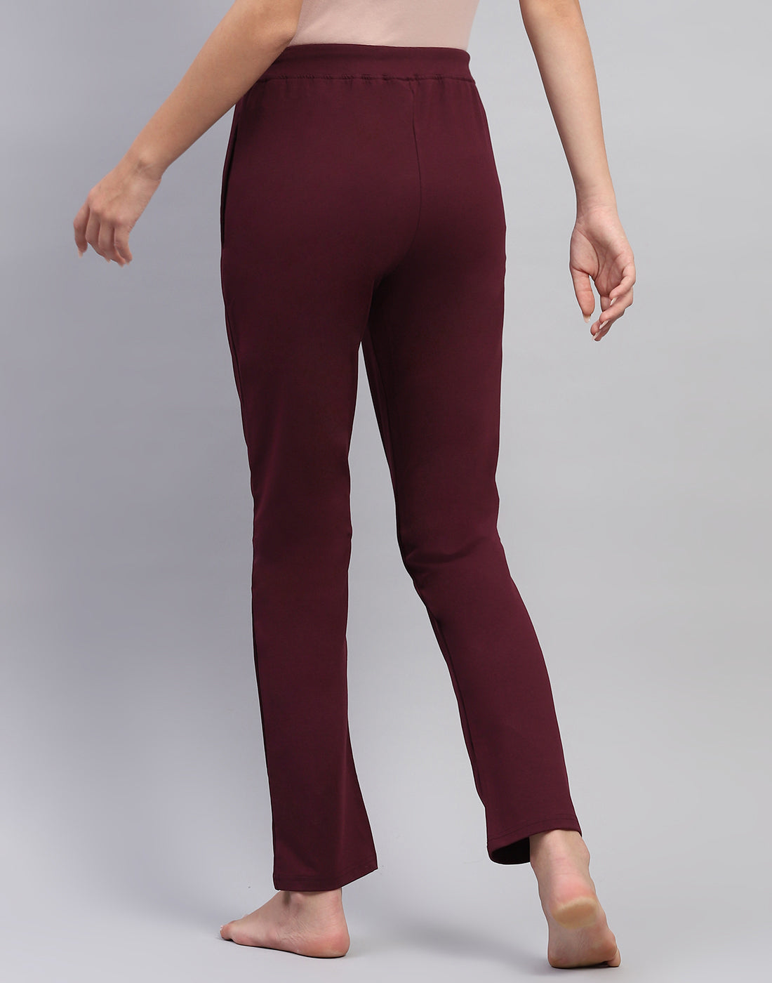 Women Maroon Solid Regular Fit Lower