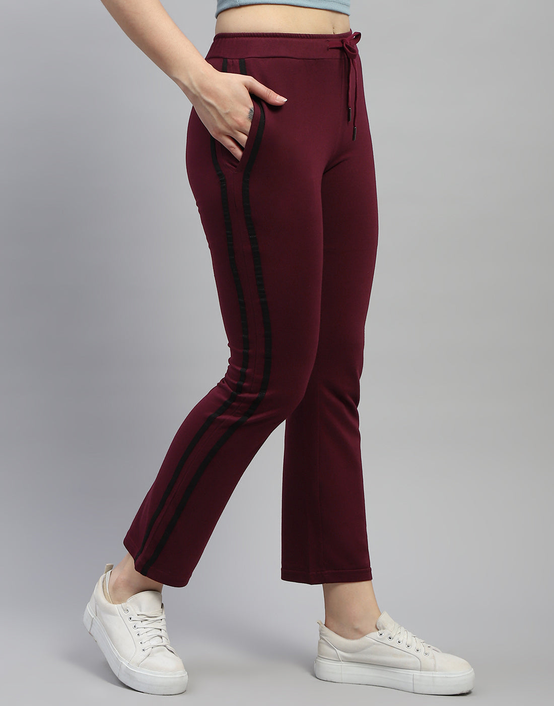 Women Maroon Solid Regular Fit Lower