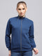 Women Blue Solid Mock Neck Full Sleeve Sweatshirt