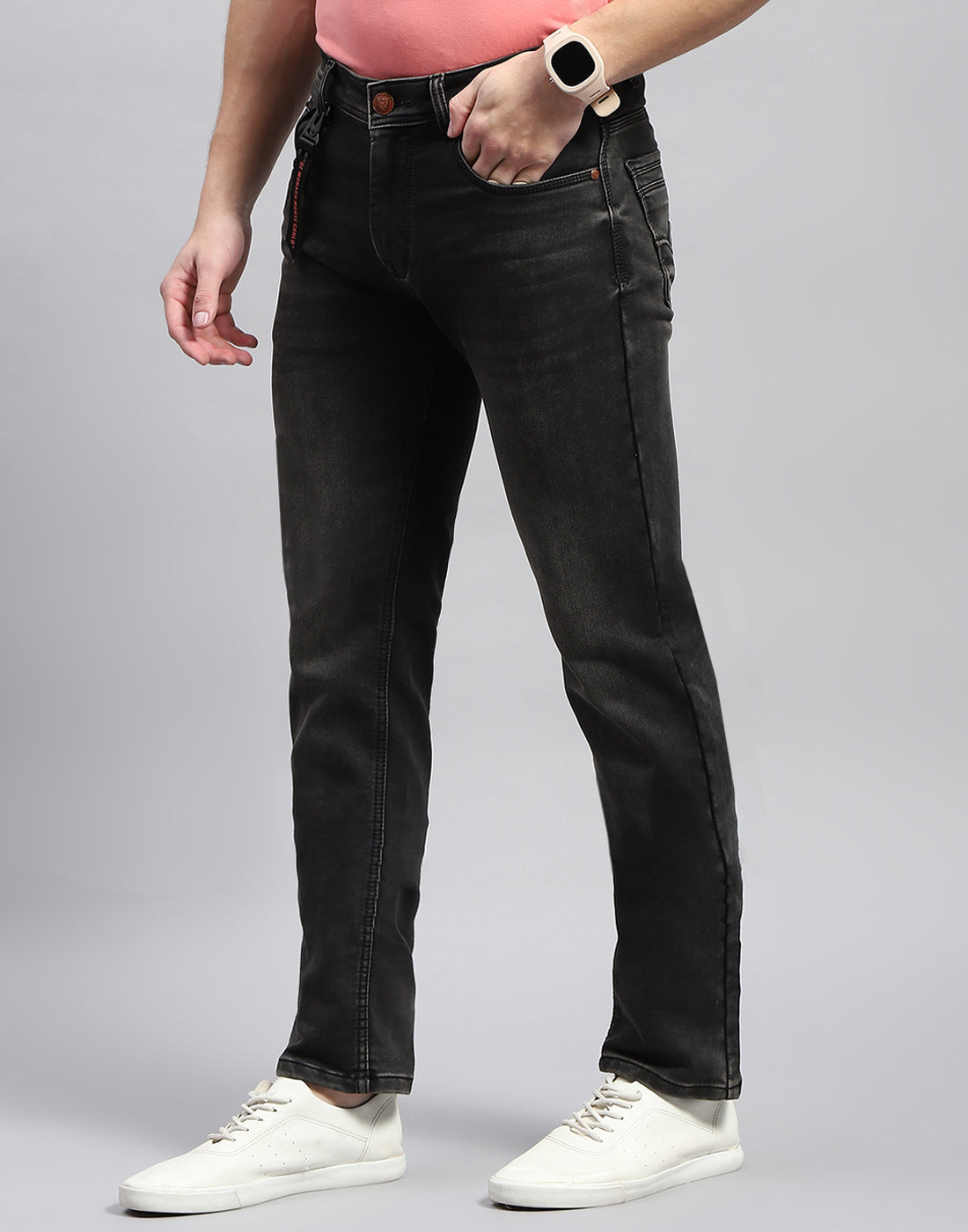 Men Grey Light Wash Slim Fit Denim