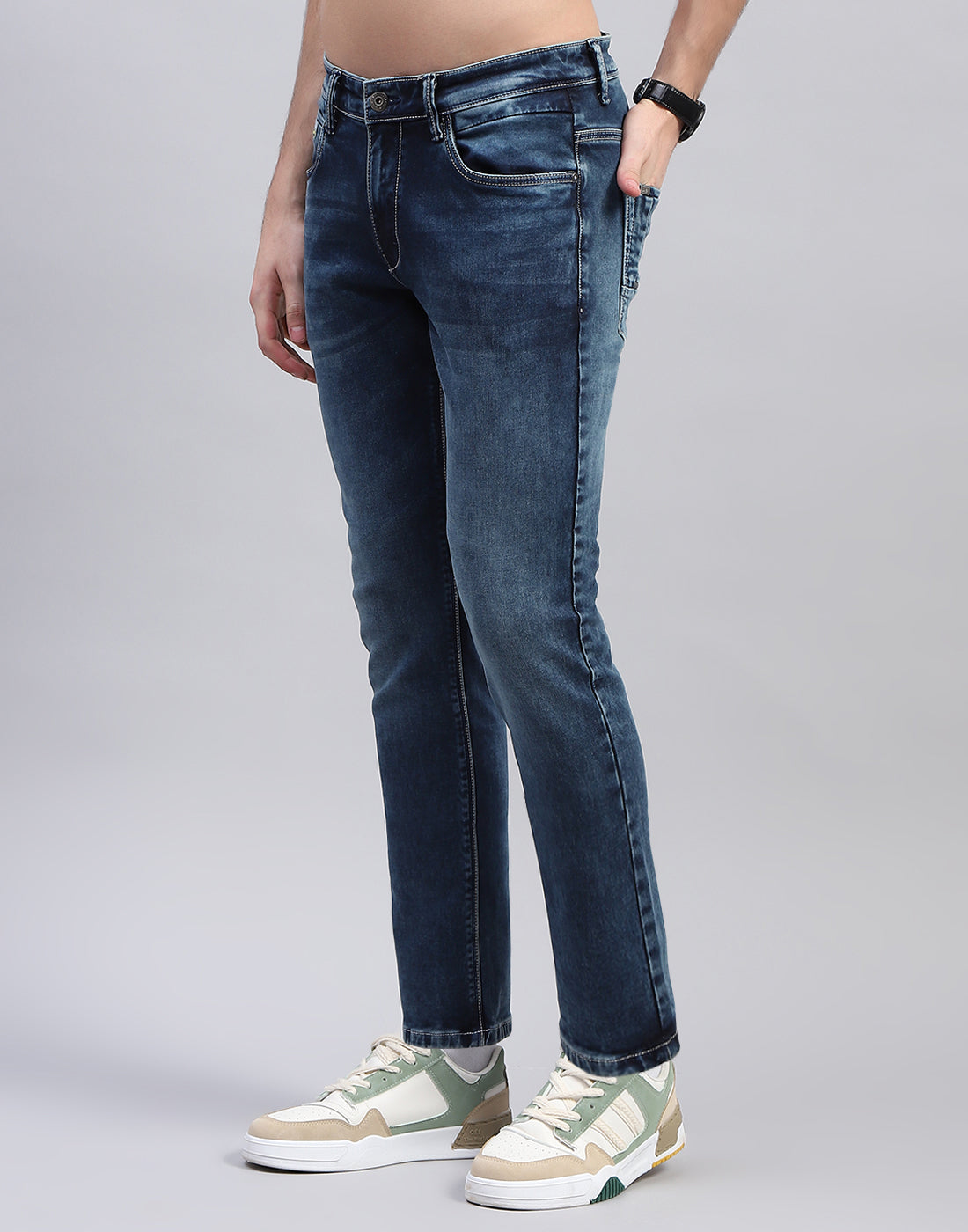 Men Blue Solid Slim Fit Denim