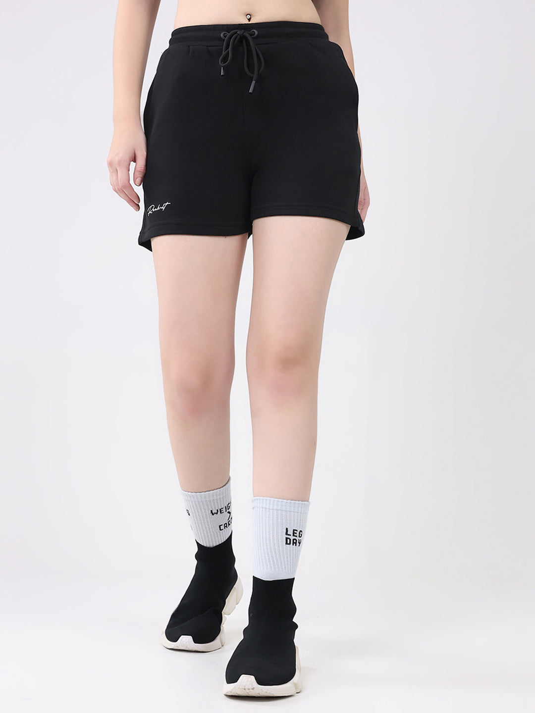 Rock.it Women Black Solid Regular Fit Shorts