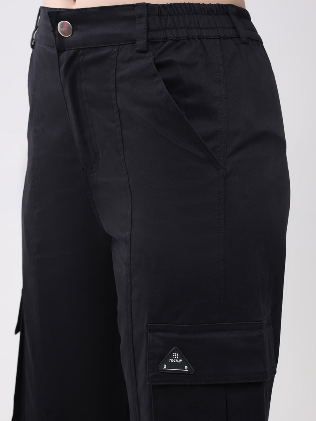 Rock.it Women Black Solid Straight Fit Cargo
