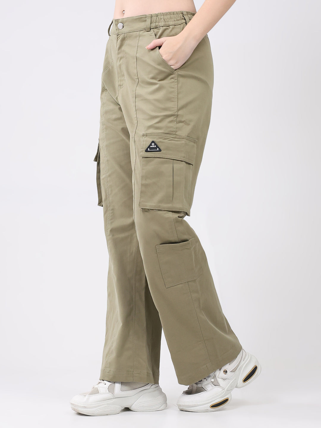 Rock.it Women Olive Solid Straight Fit Cargo