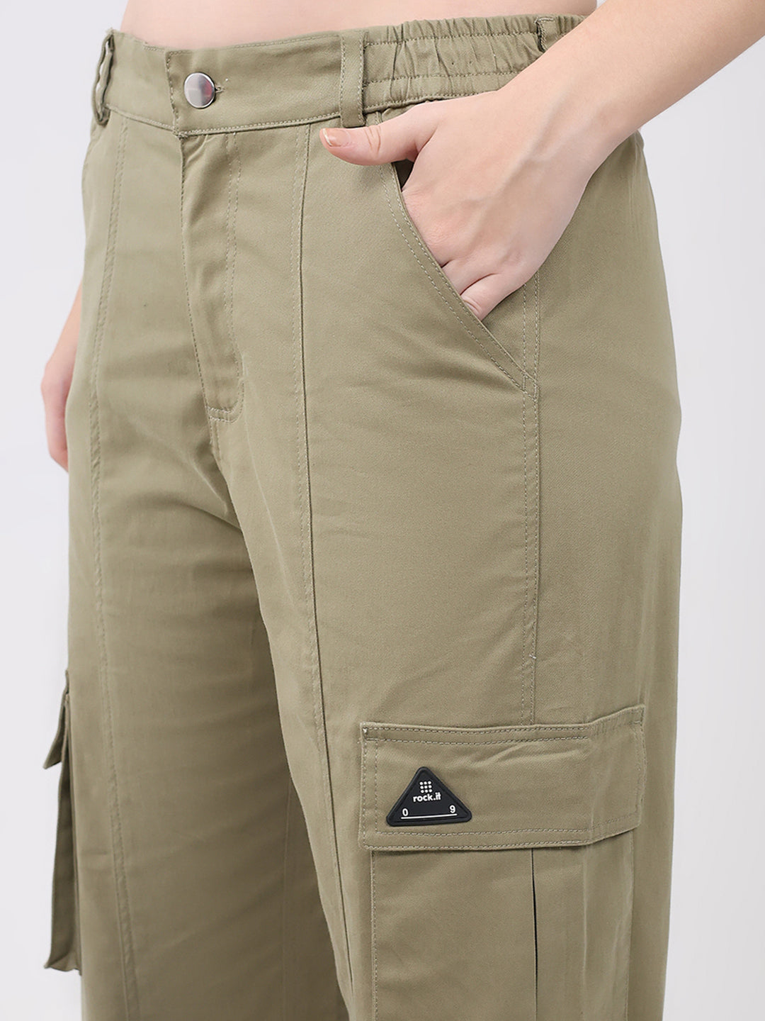Rock.it Women Olive Solid Straight Fit Cargo