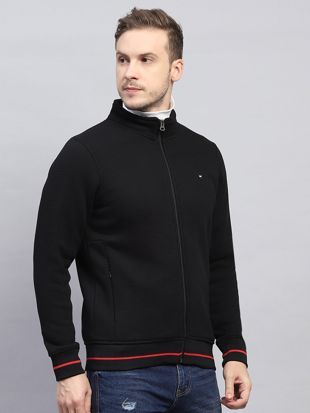 Men Black Solid Mock Neck Full Sleeve Sweatshirt