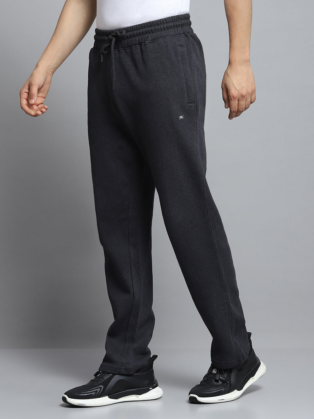 Men Charcoal Solid Mock Neck Full Sleeve Winter Tracksuit