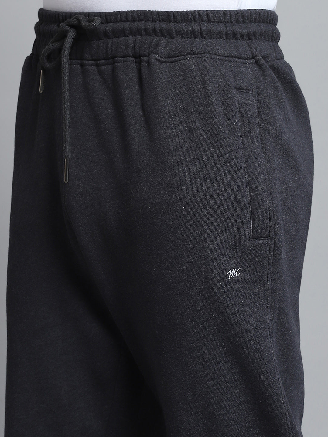 Men Charcoal Solid Mock Neck Full Sleeve Winter Tracksuit