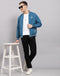 Men Blue Solid Mock Neck Full Sleeve Jacket