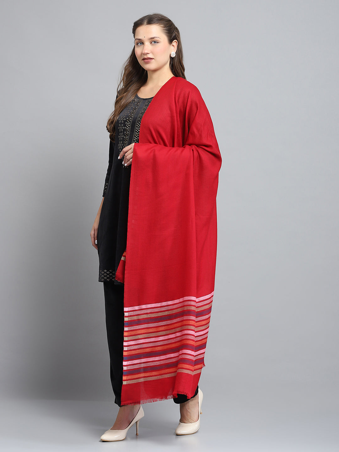 Women Maroon Self Design Shawl