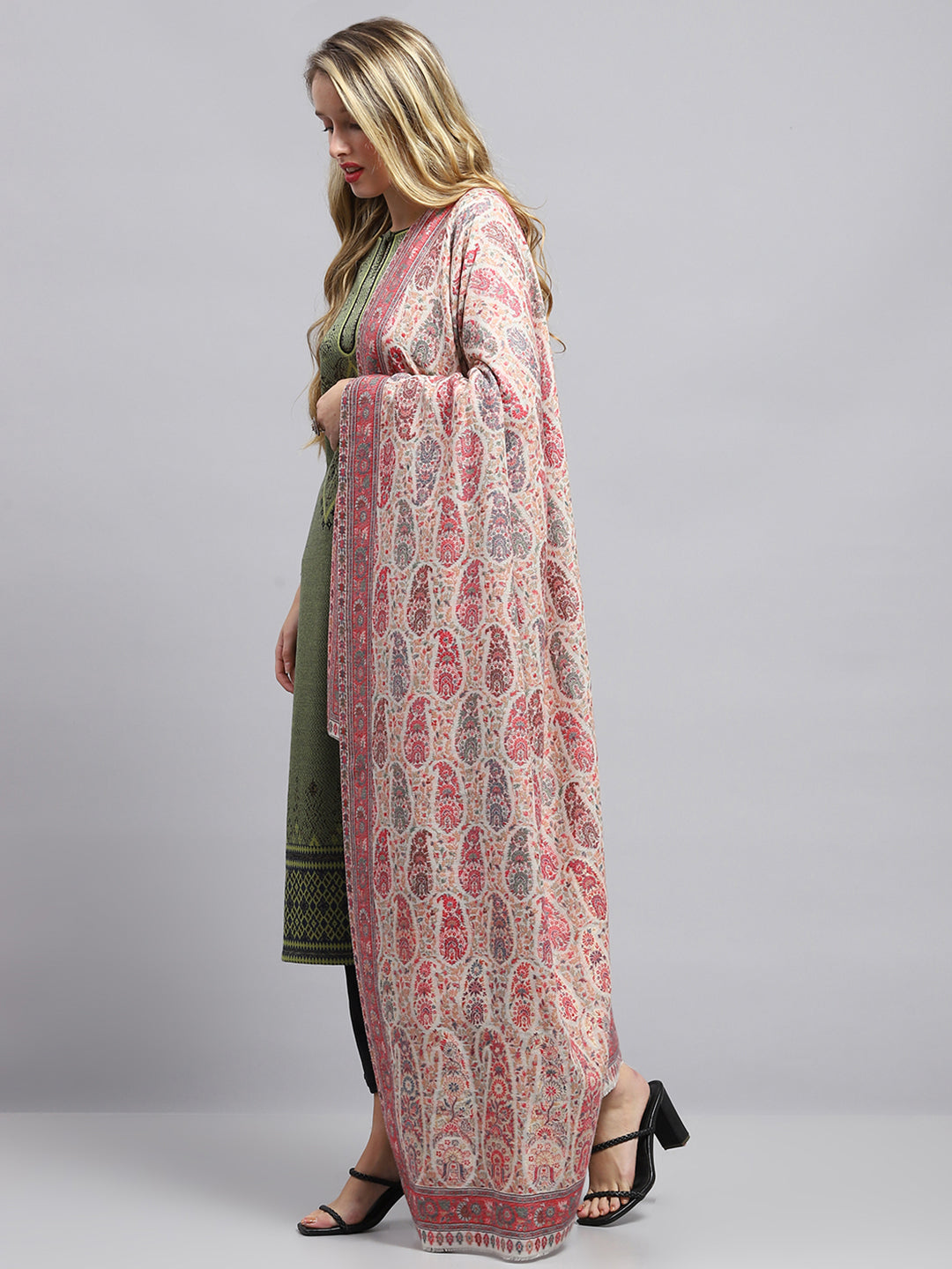 Women Pink Self Design Shawl