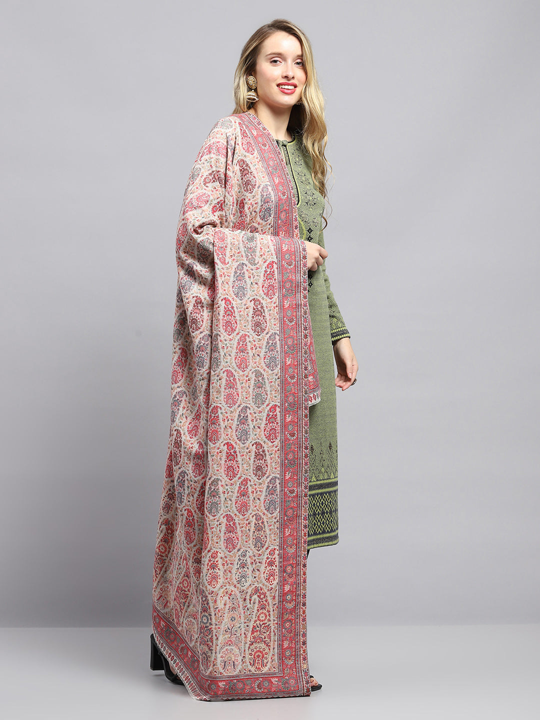 Women Pink Self Design Shawl