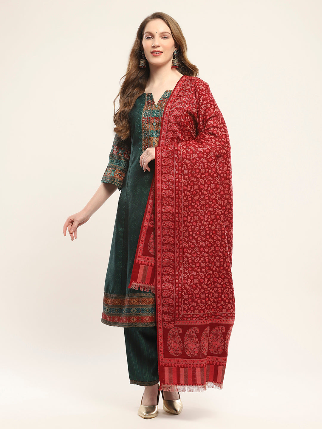 Women Maroon Self Design Shawl