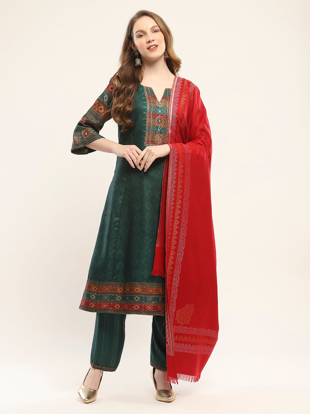 Women Maroon Self Design Shawl