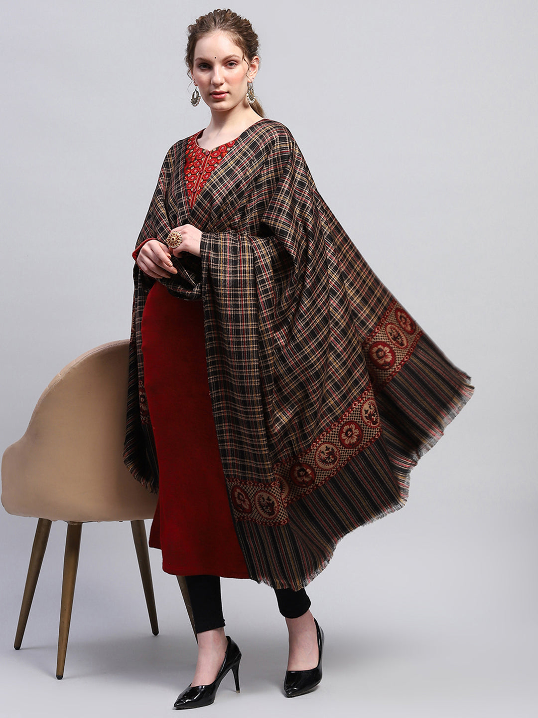 Women Multicolor Self Design Shawl