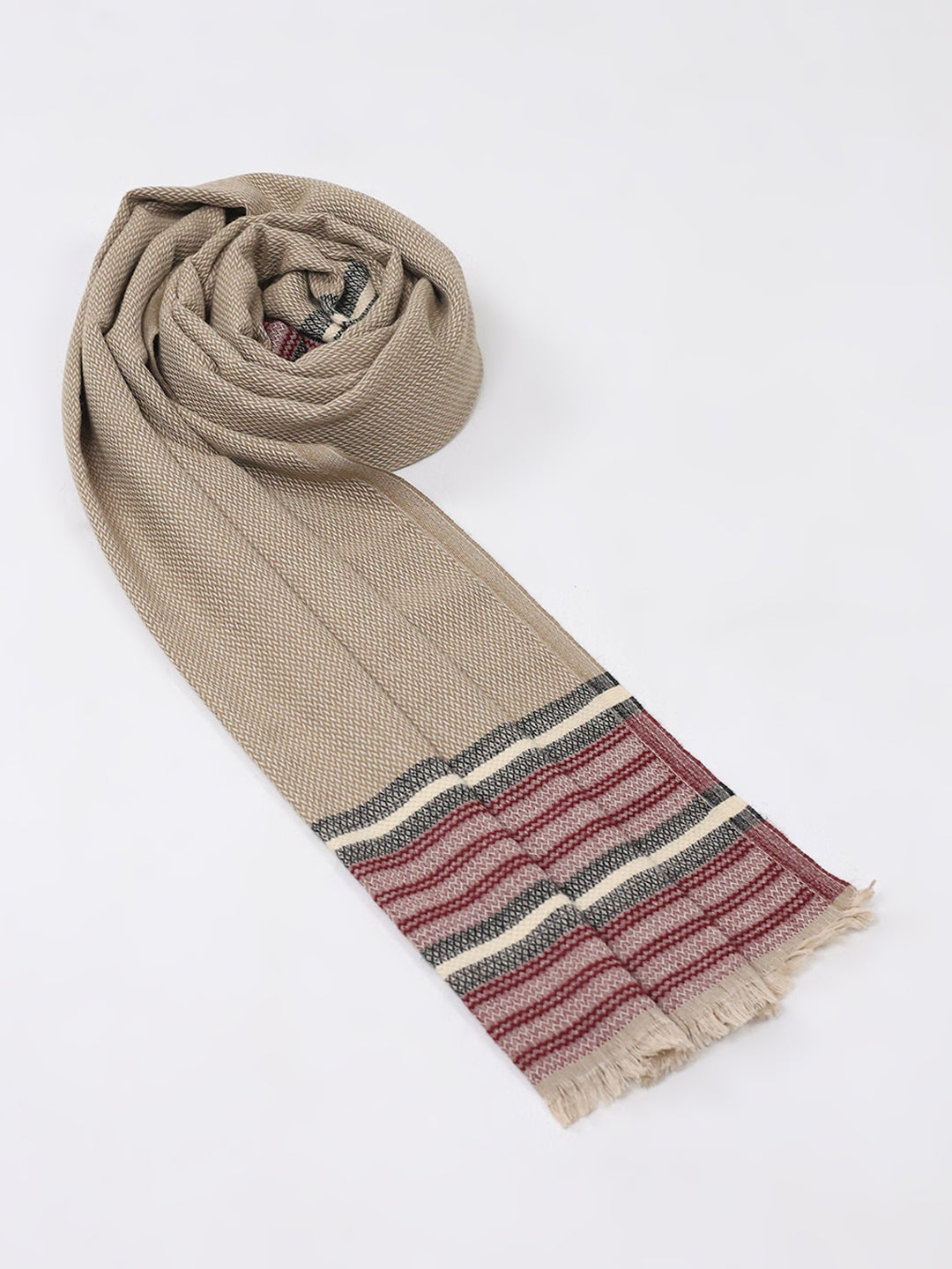 Women Beige Self Design Wool Stole