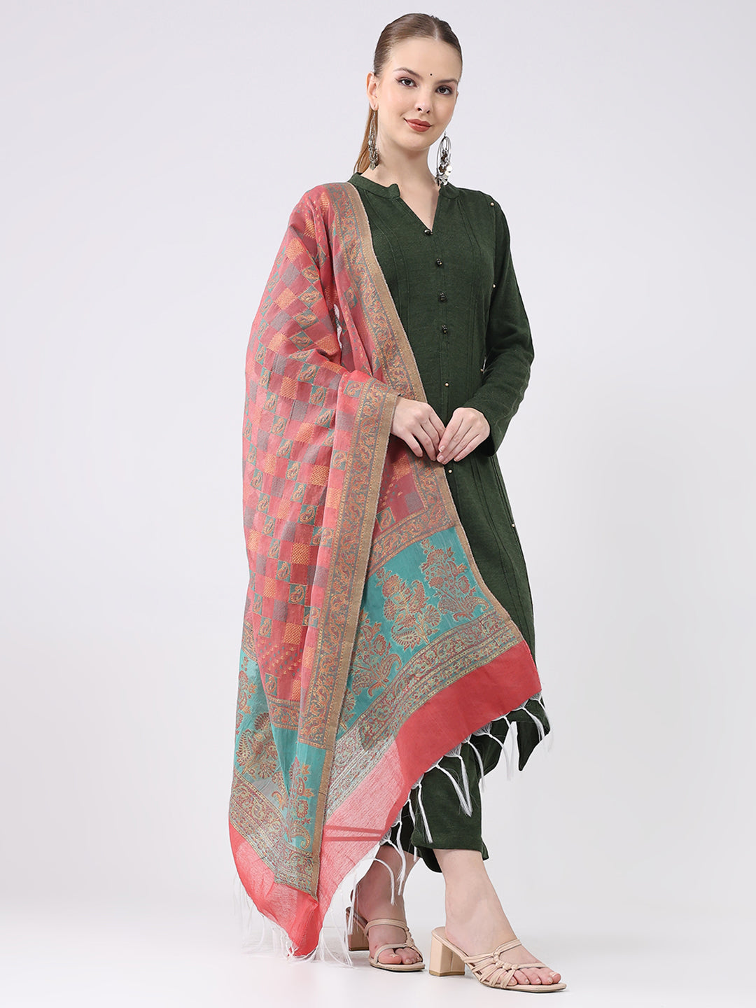 Women Multicolor Self Design Wool Stole