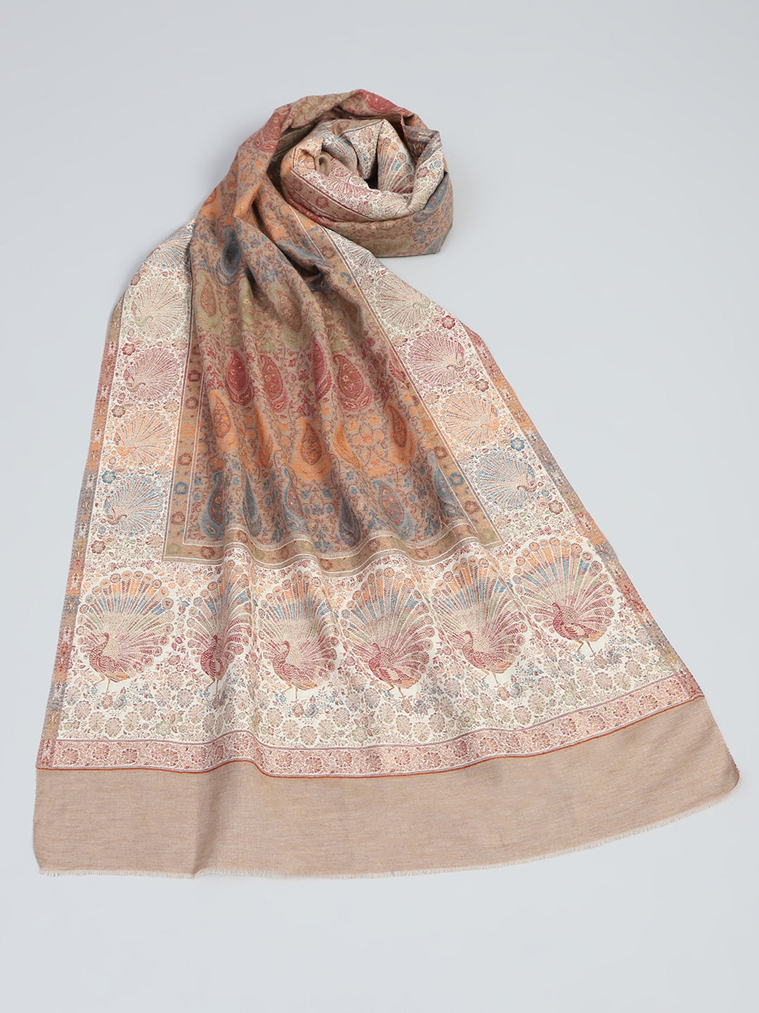 Women Beige Self Design Stole