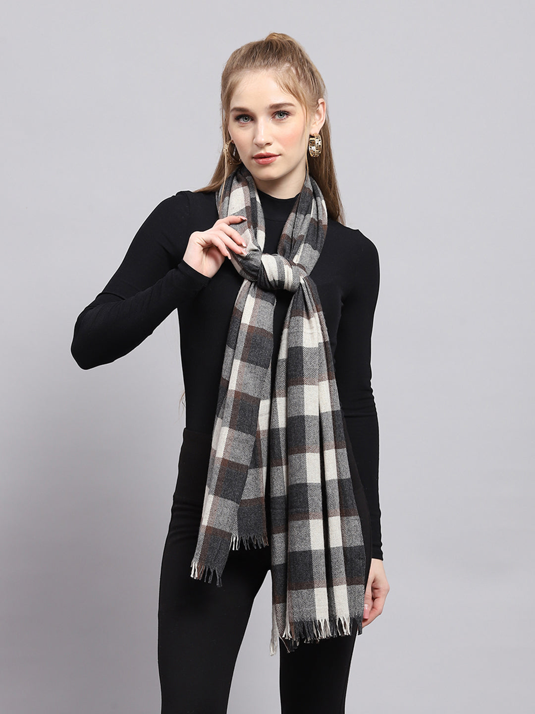 Women Grey Check Stole