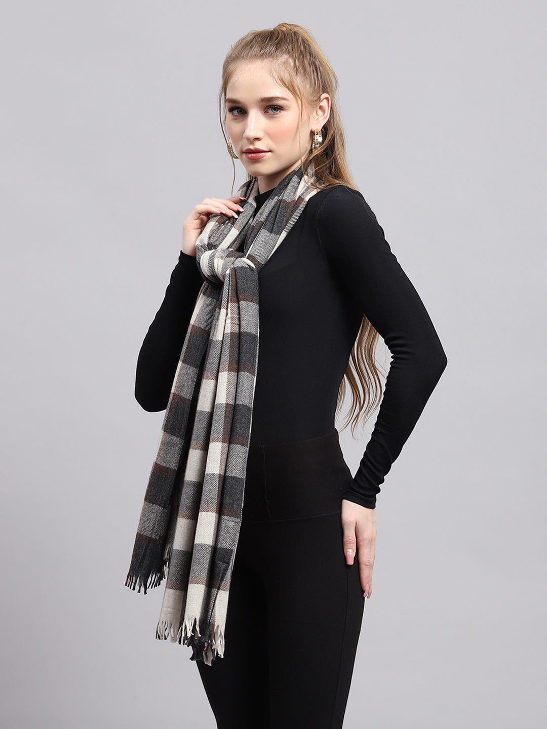 Women Grey Check Stole