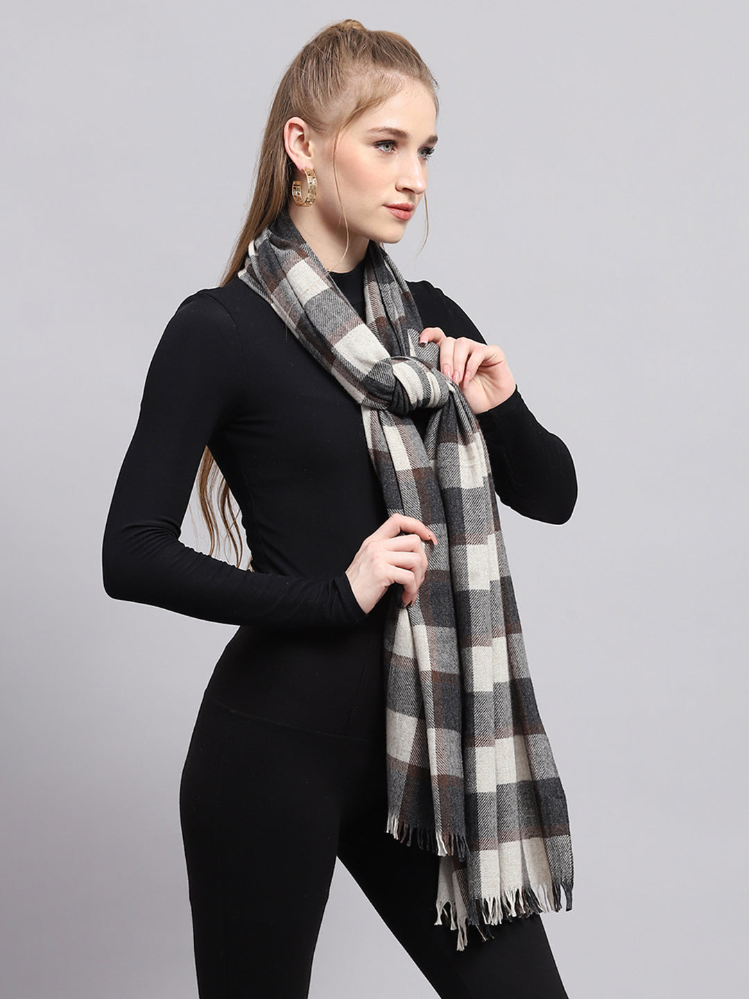 Women Grey Check Stole