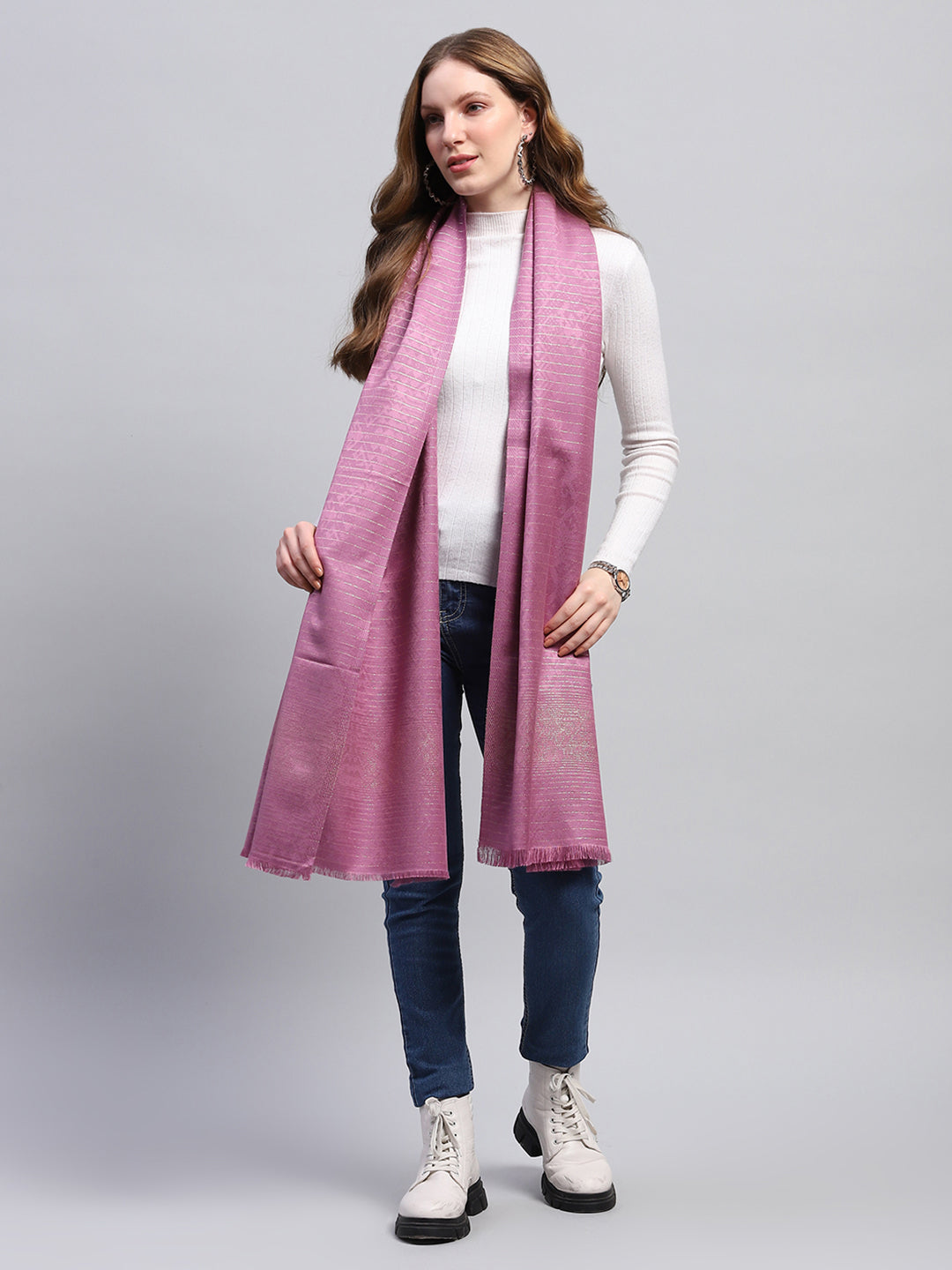 Women Purple Self Design Stole