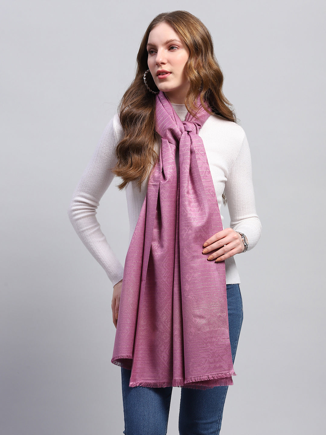 Women Purple Self Design Stole