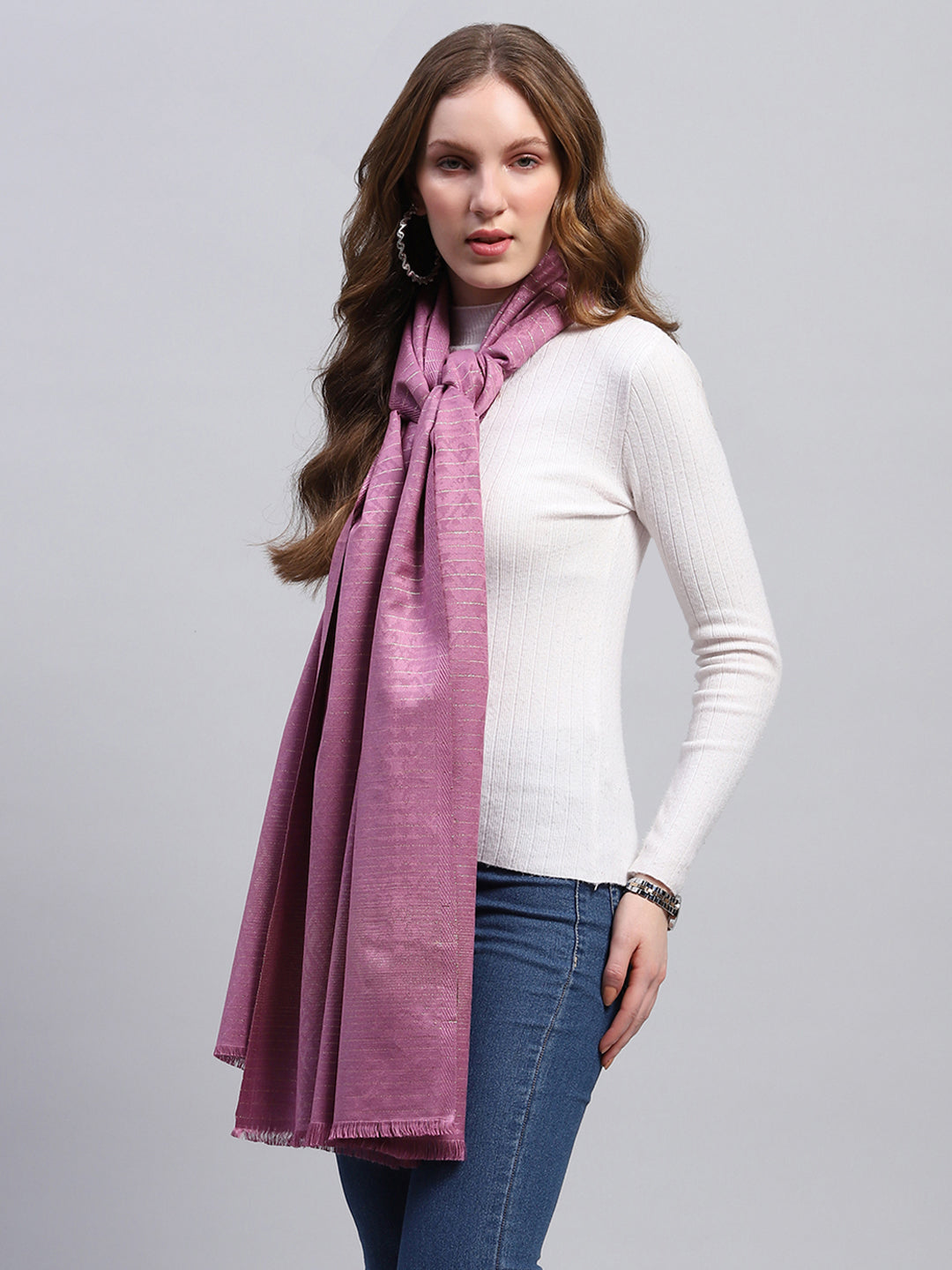 Women Purple Self Design Stole