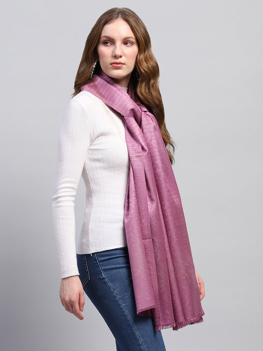 Women Purple Self Design Stole